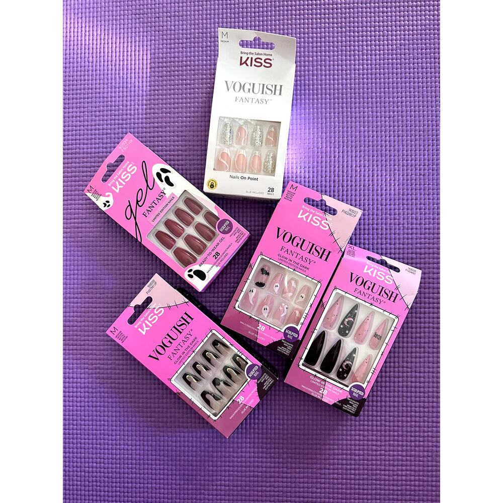 New 5 Kiss Voguish Fantasy Nails Glue Included Glow in the Dark nail lot